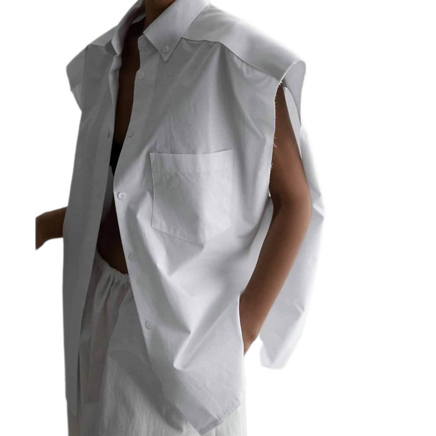 Oversized white cut off button down